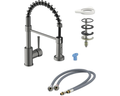 Robinet de cuisine avec ressort spiralé et accessoires de montage