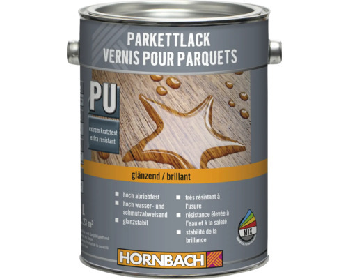 Pot de vernis pour parquets avec polyuréthane, brillant, très résistant à l'usure, résistant à l'eau et à la saleté Pot de vernis pour parquets avec polyuréthane, brillant, très résistant à l'usure, résistant à l'eau et à la saleté