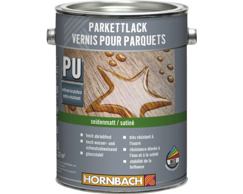 Vernis pour parquets en boîte métallique avec l'inscription PU extra résistant et satiné