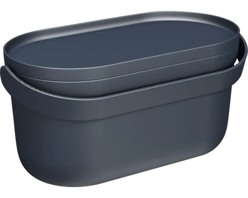 Boîte de rangement ovale en plastique avec couvercle, couleur anthracite.