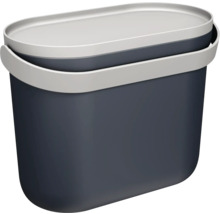 Seau ovale en plastique anthracite avec couvercle gris clair et poignée de transport.