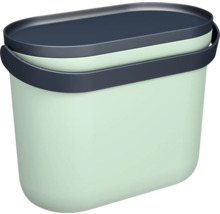 Seau ovale en plastique vert avec poignée foncée.