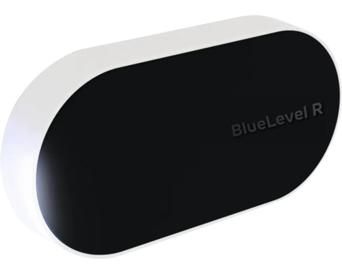 Appareil de mesure numérique BlueLevel R avec une face avant ovale noire et un boîtier blanc.