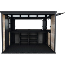 Bar de jardin ouverte avec étagères et portes latérales