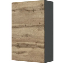 Armoire murale avec façade aspect chêne et corps anthracite.
