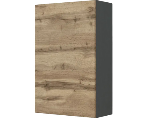 Armoire murale avec façade aspect chêne et corps anthracite.