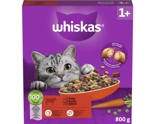 Whiskas Katzenfutter mit Rind für Katzen ab einem Jahr, 800 Gramm