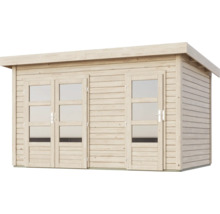 Abri de jardin en bois avec deux portes vitrées