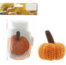 Häkelset Kürbis mit Garn und Füllmaterial in Verpackung