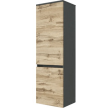 Armoire haute de salle de bain avec deux portes aspect chêne et corps anthracite.