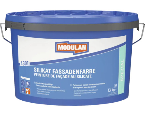 Seau bleu de peinture de façade silicatée Modulan de 5 litres