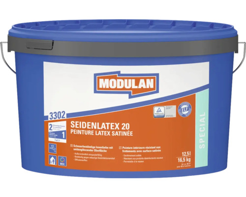 Seau de peinture latex satinée pour intérieur Modulan Seidenlatex 20, contenu 12,5 litres