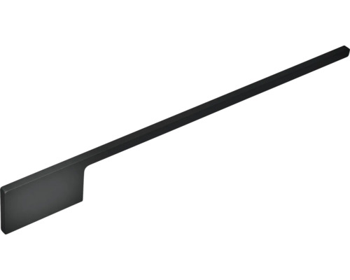 Poignée de meuble en métal noir de forme profilée moderne pour armoires et tiroirs.