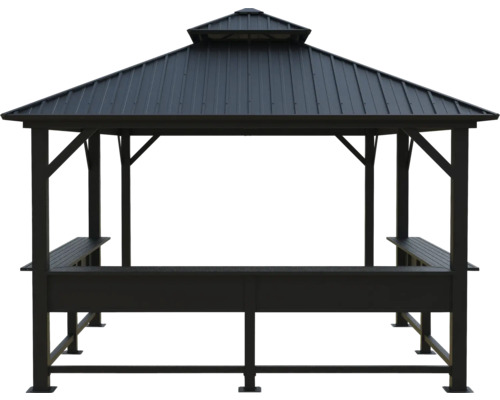 Gartenpavillon mit Metalldach und integrierten Bänken