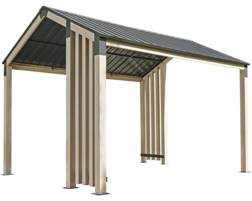 Auvent autoportant avec construction de toit à deux versants.