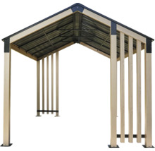 Pavillon autoportant avec toit en métal et poteaux en bois