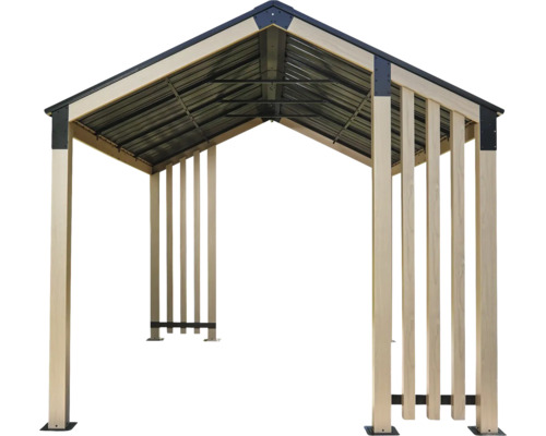 Pavillon autoportant avec toit en métal et poteaux en bois