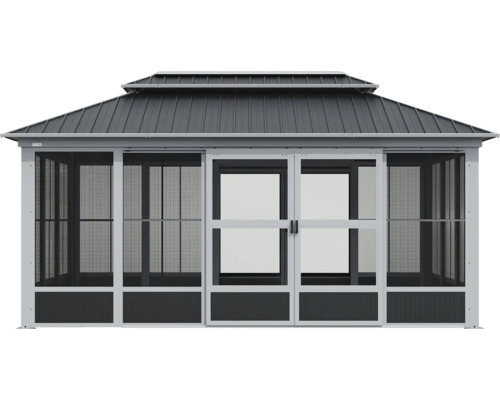 Gartenpavillon mit Moskitonetz und Schiebetüren