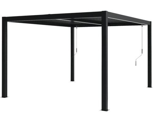 Pergola noire avec toit à lamelles pour l'ombrage dans le jardin