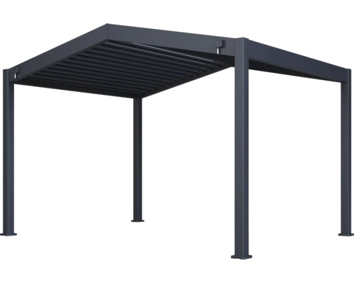 Pergola grise autoportante avec toit à lamelles.