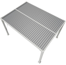 Vue de dessus d'une pergola blanche avec toit à lamelles pour l'extérieur