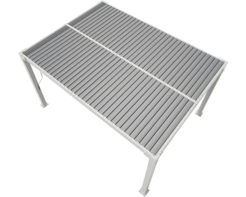 Vue de dessus d'une pergola blanche avec toit à lamelles pour l'extérieur