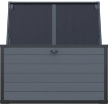 Coffre de jardin ouvert pour ranger les outils de jardin et les coussins de meubles de jardin