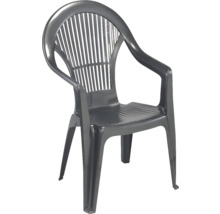 Chaise de jardin empilable en plastique avec dossier haut en anthracite.