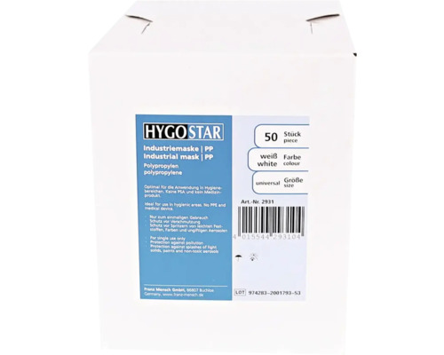 HygoStar Industriemaske aus Polypropylen, 50 Stück, weiß, Universalgröße.