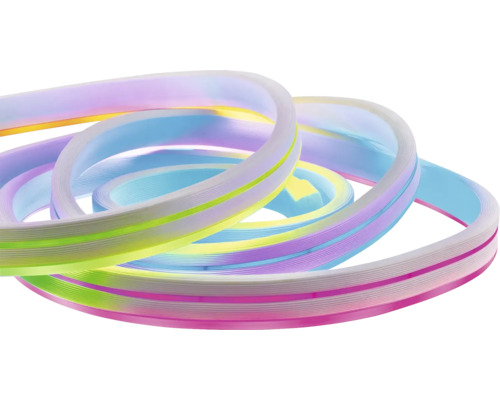 Ruban LED flexible aspect néon, éclairage multicolore et enroulé.