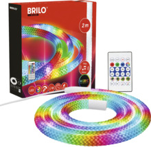Ruban LED BRILO RGBIC, longueur 2 mètres, avec télécommande et capteur de musique, port USB, éclairage multicolore.