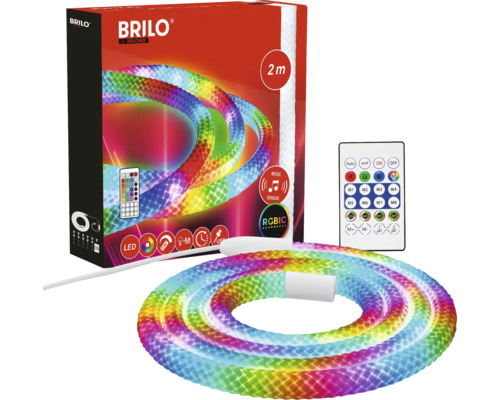 Ruban LED BRILO RGBIC, longueur 2 mètres, avec télécommande et capteur de musique, port USB, éclairage multicolore.