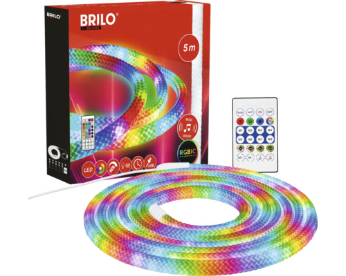 Flexible LED Brilo, 5 mètres, RGBIC, avec télécommande, connexion USB et capteur de musique.