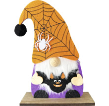 Figurine décorative d'Halloween en forme de gnome avec araignée et chauve-souris