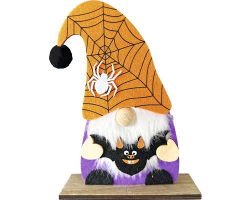 Figurine décorative d'Halloween en forme de gnome avec araignée et chauve-souris