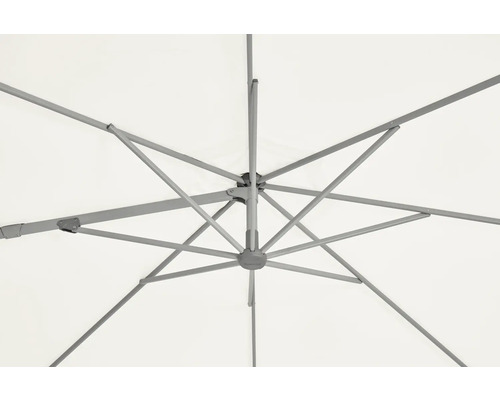 Vue de dessous d'un parasol ouvert avec armature métallique