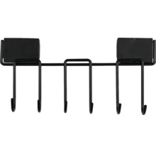 Patère en métal noir avec fixation magnétique et trois crochets doubles.