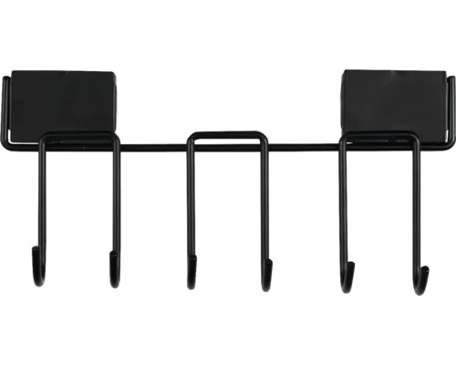 Support magnétique pour accessoires Forge Adour Patère en métal noir avec fixation magnétique et trois crochets doubles.