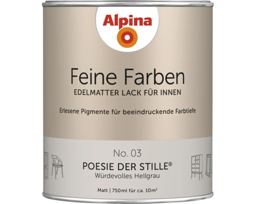 Boîte de laque Alpina Feine Farben pour intérieur, nuance Würdevolles Hellgrau, 750 ml