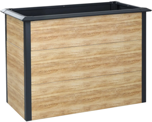 Jardinière surélevée avec revêtement en bois et coins métalliques