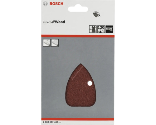 Papier abrasif Bosch Expert pour bois, grain 120, 5 pièces