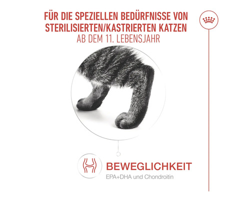 Katzenfutter für sterilisierte Katzen ab dem elften Lebensjahr zur Unterstützung der Beweglichkeit