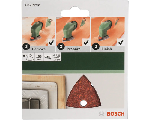 Bosch Schleifpapier Set mit dreieckigen Blättern, Körnung 60, 120 und 240