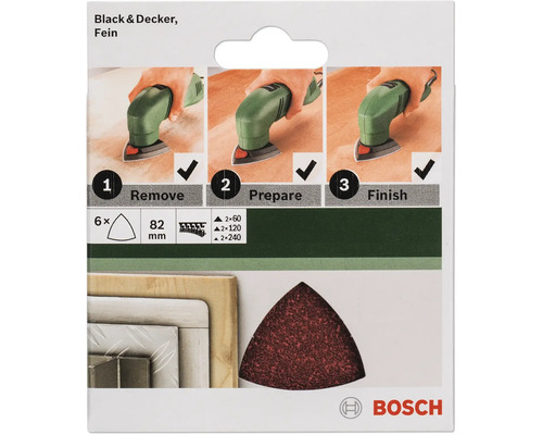 Set de papier abrasif Bosch pour ponceuse multifonction Black and Decker, grain fin, 6 pièces
