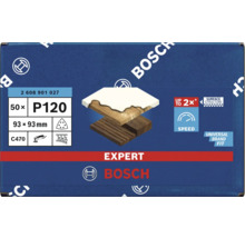 Jeu de feuilles abrasives Bosch Expert, grain P120, 93x93 millimètres, 50 pièces