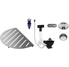 Set d'accessoires d'évier avec égouttoir, garniture d'écoulement, panier de crépine et commande excentrée