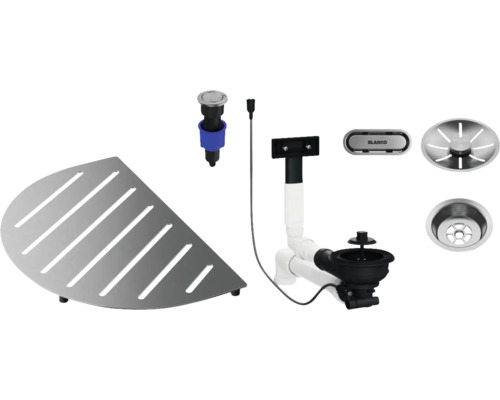 Set d'accessoires d'évier avec égouttoir, garniture d'écoulement, panier de crépine et commande excentrée