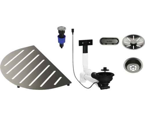 Kit d'accessoires d'évier avec panier de crépine, étagère d'angle et commande excentrée