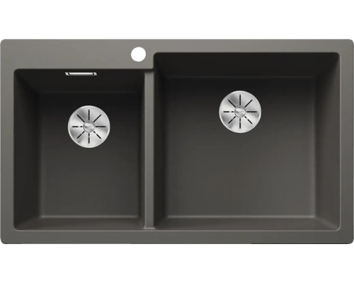 Dunkelgraue Küchenspüle mit zwei Becken