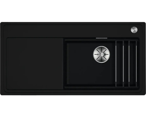 Schwarze Küchenspüle mit Abtropffläche und Spülbecken